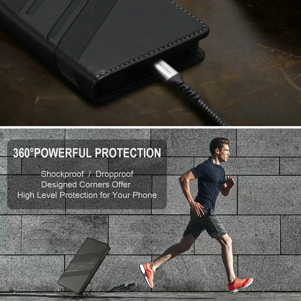 Luxury Leather Wallet Case with Magnetic Card Holder and 360° Protection