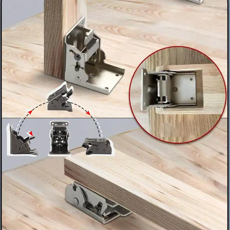 90 Degree Furniture Hinges Self-Locking Folding Hinge Table Door Connection Anti-Corrosion Invisible Corner Brackets Dropship