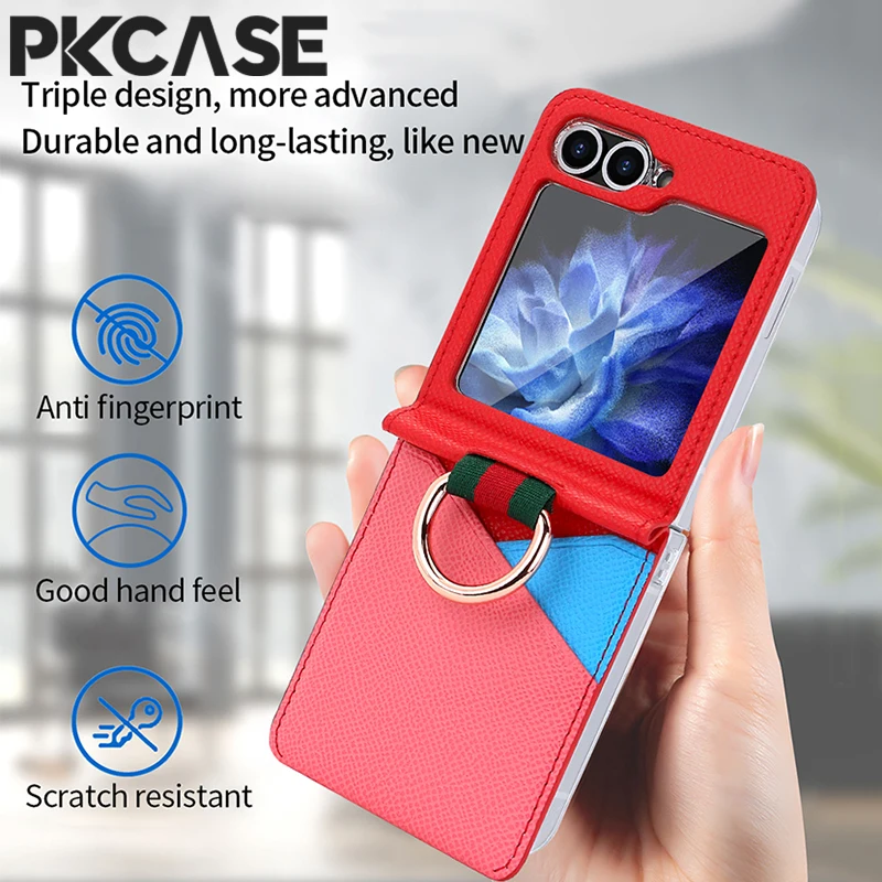 Elegant Portable Leather Wallet Case with Metal Ring and Card Slot