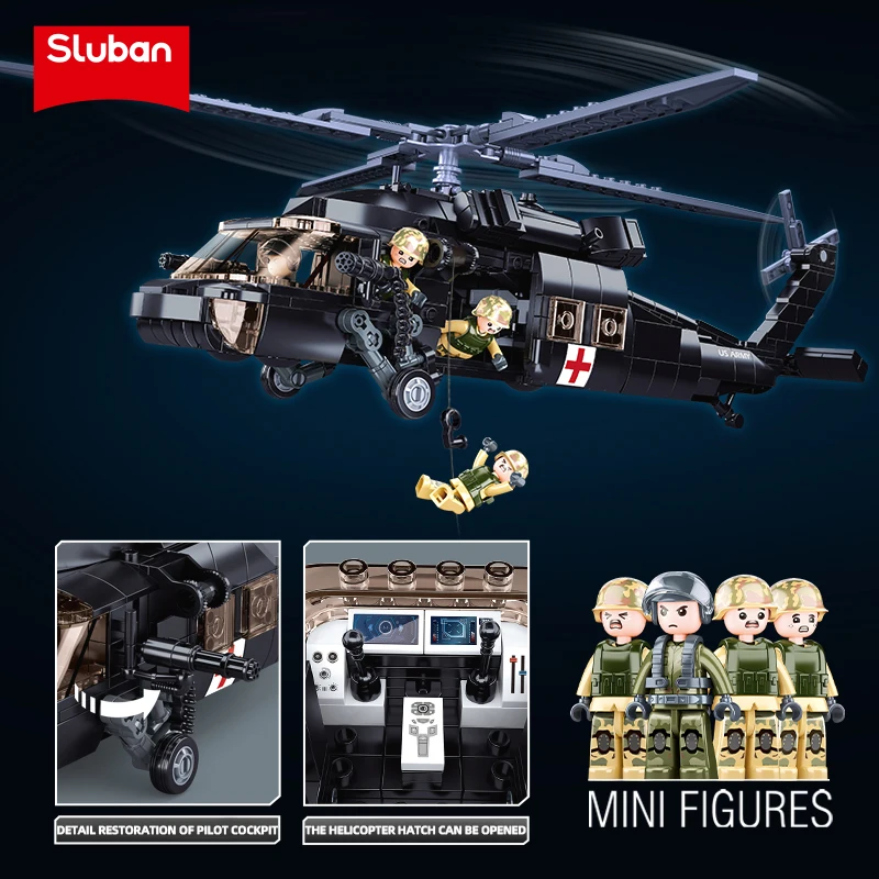 692PCS Military UH-60L Medical Rescue Aircraft Building Blocks Black Hawk Helicopter Model Bricks With Mini Dolls Kids Toy Gifts 4