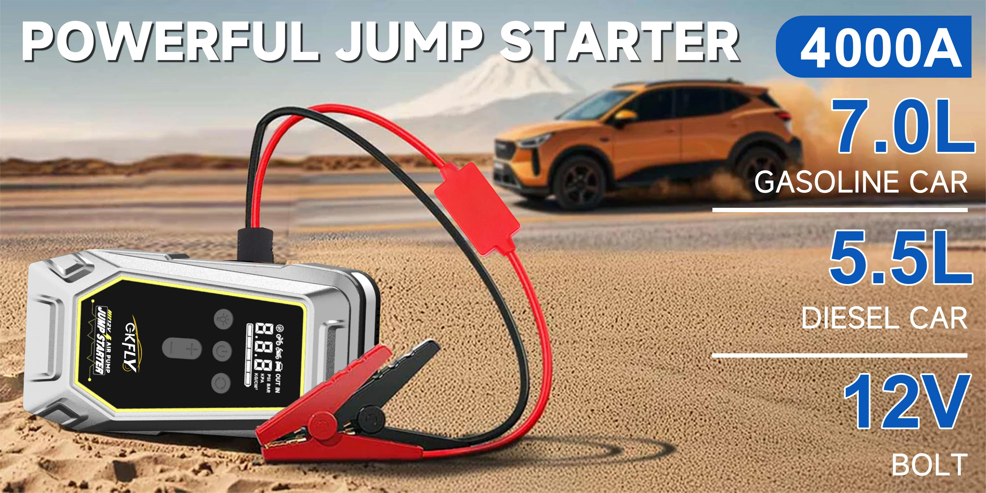 Tragbarer 4000A/7000A Starthilfe mit 150PSI Luftpumpe Powerbank 4-in-1 Luftkompressor Autobatterie-Starter Auto-Reifenfüller – Detail 2
