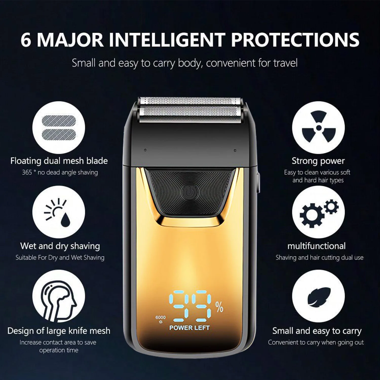 Electric Shaver Face Hair Shaver Dry and Wet Dual Use Removable Fast Charging Portable Razor Beard Shaver 3D Floating Trimmer H