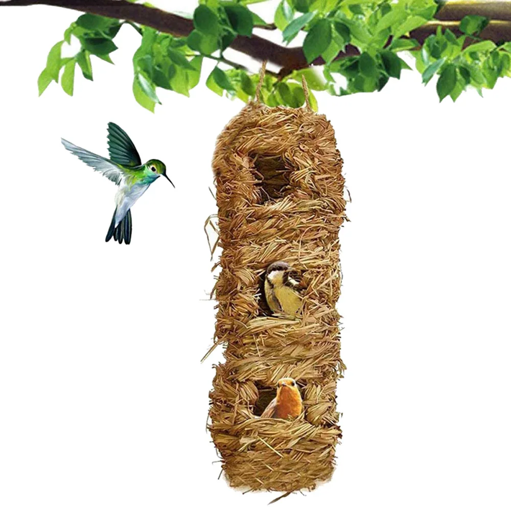

Hand Woven Home Wild Bird Parrot Outdoor Garden Decor With 3 Holes Hummingbird House Bird Hut