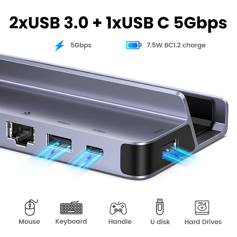 Ugreen Usb c tipo c da Estação de Ancoragem para Hdmi 4k60hz Rj45 Pd100w Doca para a Plataforma de Vapor Nintend Interruptor Macbook Pro ar pc Usb 3.0 Hub - Imagem 6