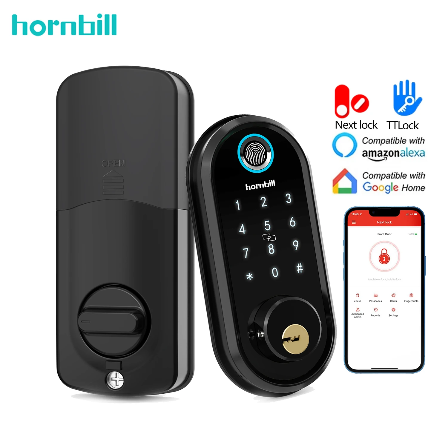

Hornbill Fingerprint Smart Door Lock Biometric Deadbolt Locks Electronic Keyless Entry Front Door Lock App For Home Office Safe