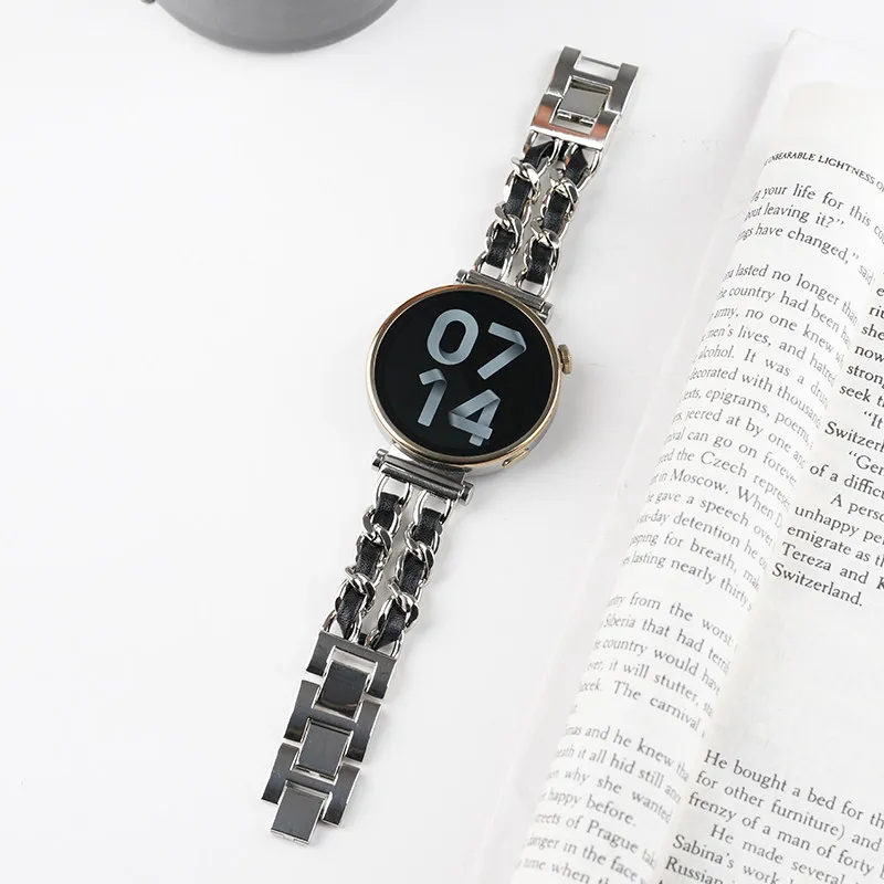 Luxury Leather and Metal Bracelet Watch Band, 22mm/20mm