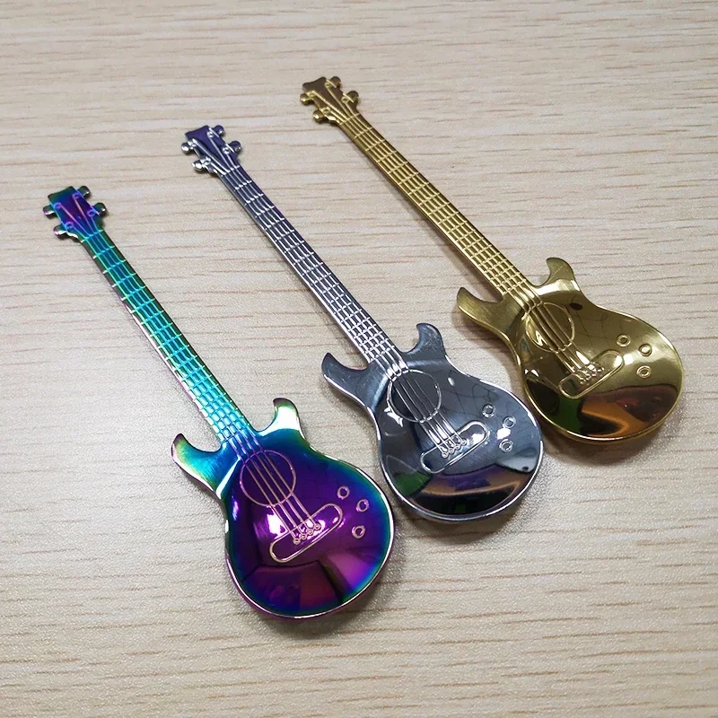 Stainless Steel Spoons 1pcs Stainless Steel Guitar Shaped Love Coffee Spoon Teaspoon Children Spoon Coffee Tea Use Kitchen