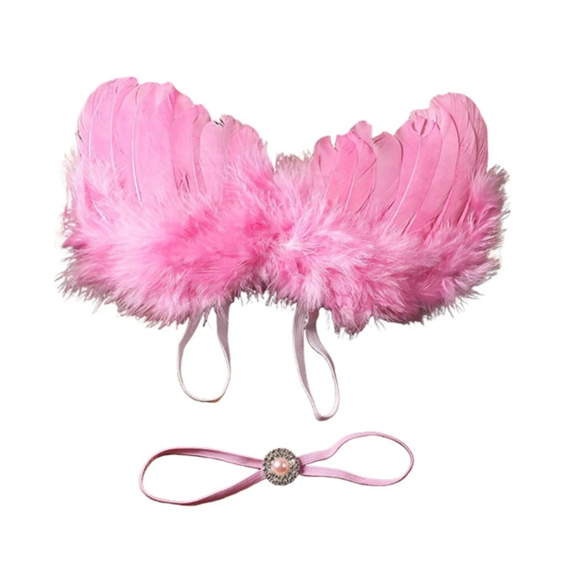 2Pcs/Set Infants Girls Feather Wing and Headbands Newborn 6