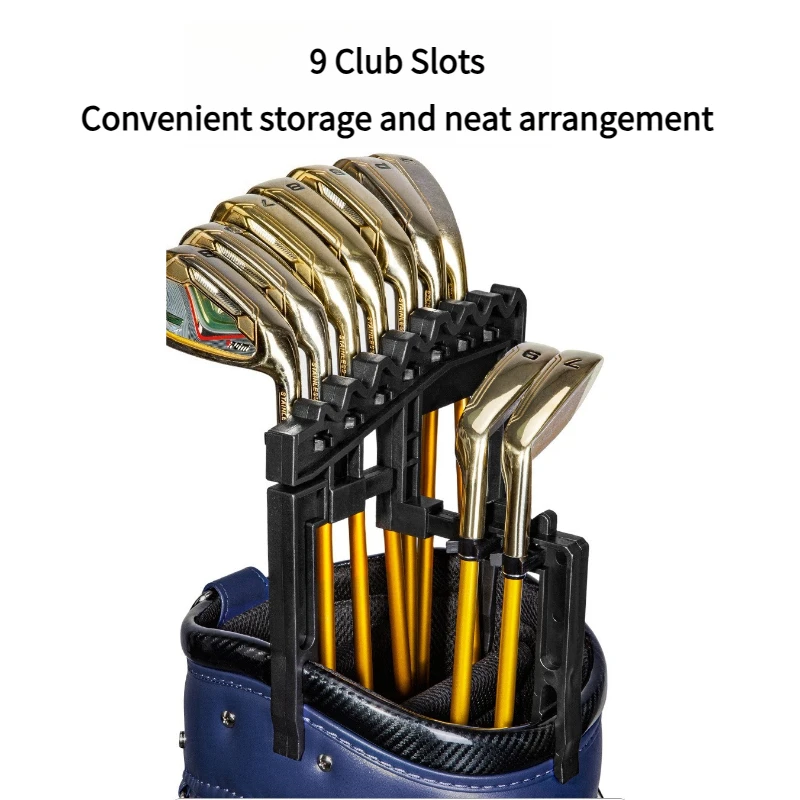 Golf Club Fixture Accommodates 9 Iron Frames To Reduce Club Head Collisions, Adjustable Width Golf Training Aid Tool