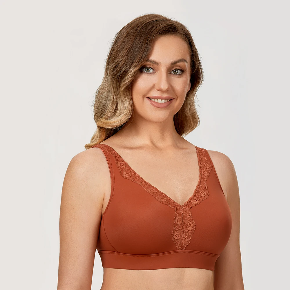 Women's Wireless Comfort Bra Sleep Plus Size Support Unlined Smooth Comfort Brelette Full Coverage Seamless B-DD E F G 44 46 