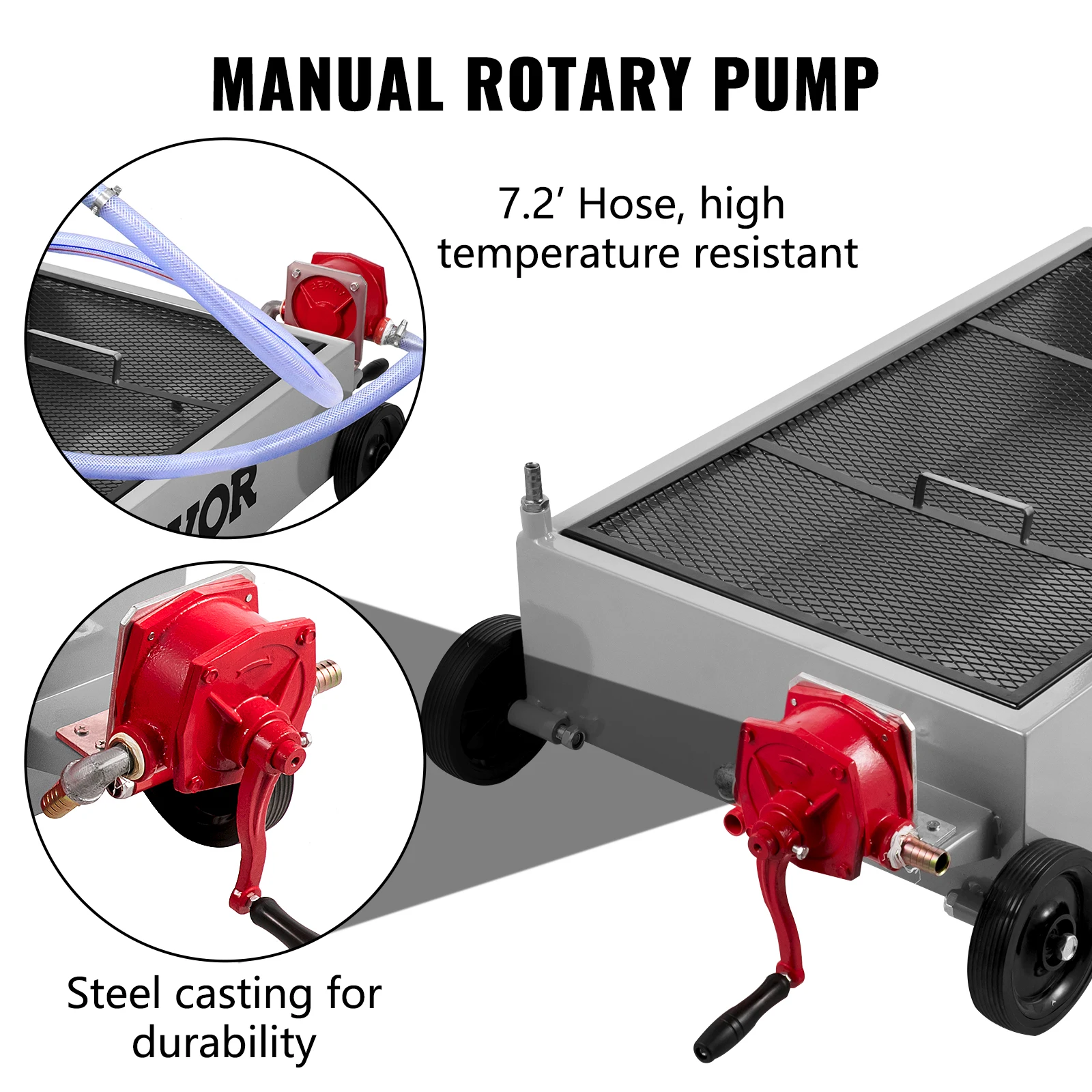 VEVOR 15 Gallon Oil Drain Pan Low Profile Oil Drain Tank Foldable Hand with Pump Swivel Casters for Car SUV Trucks Draining