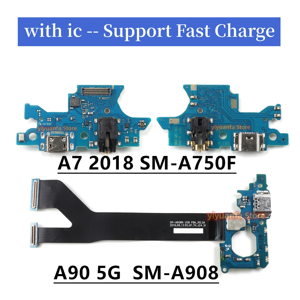 USB-порт для зарядки кабеля Соединительный гибкий кабель для Samsung A7 2018 A750F A90 5G A908B A908N запасные части
