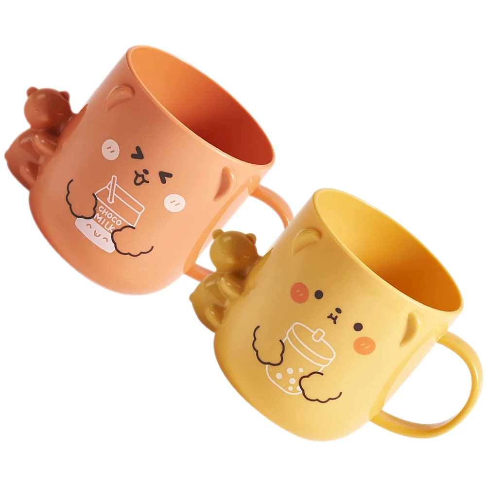 2 Pcs Children's Plastic Mug Kids Mouthwash Cup Cute Coffee Three-dimensional Cartoon Toothbrush Cups