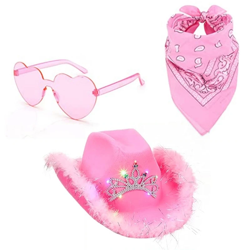 

Adult LED Cowboy Hat Sunglasses Scarf Theme Party Costume Stage Props Outfit