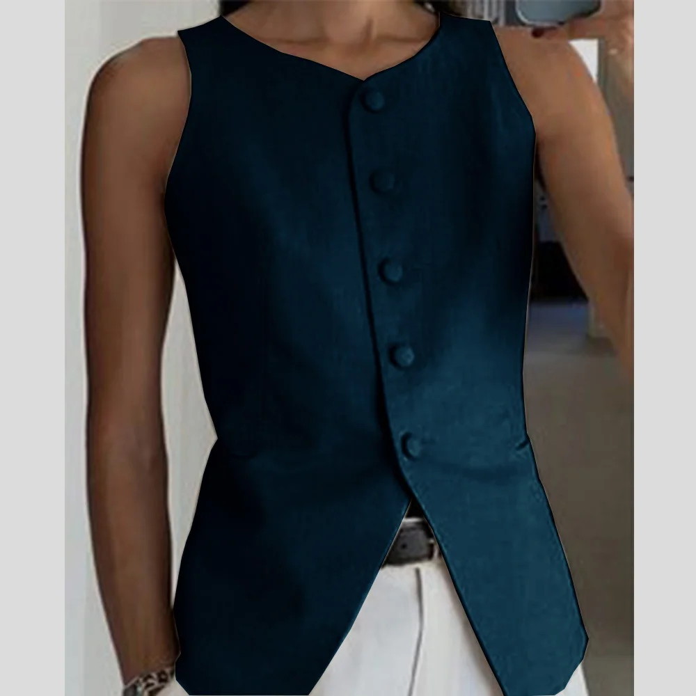 Dress Vests Womens Vests Top O-Neck Sleeveless Single-Breasted Soft And Comfortable Fashion Female Gilet For Casual Daily Suit Vest Top