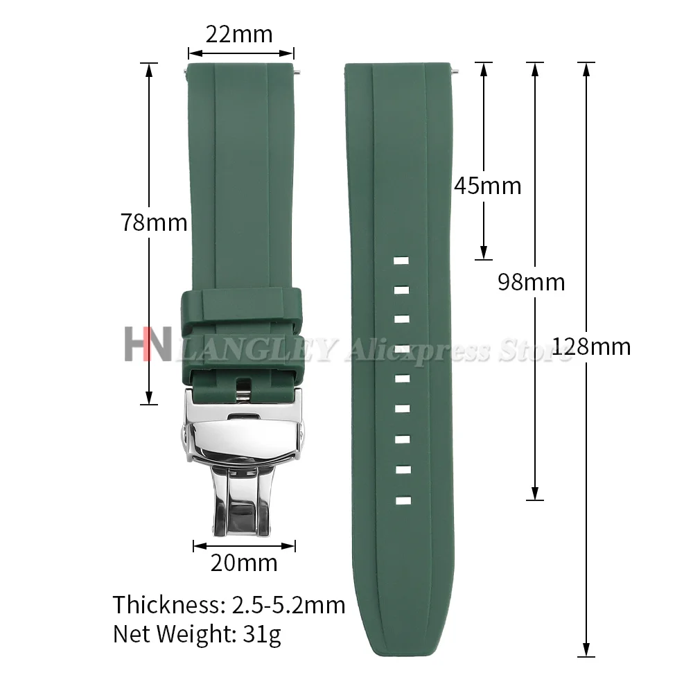 Premium Quick Release Rubber Watch Strap - Silicone Replacement Bracelet in Various Sizes