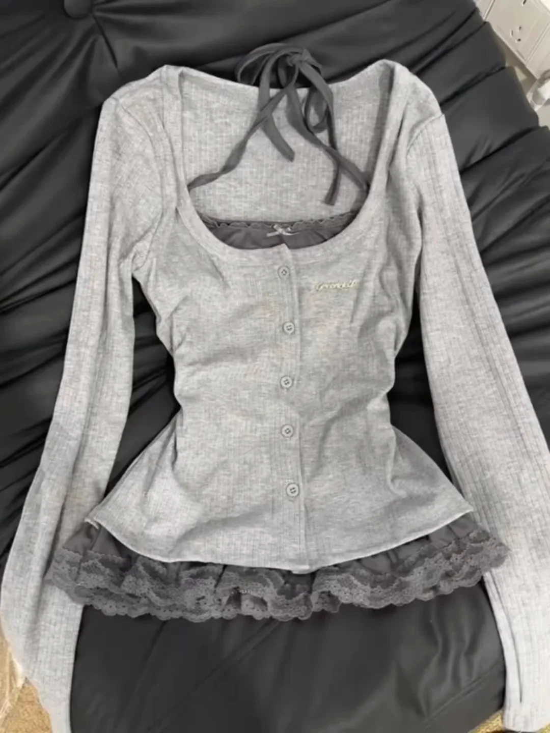 plus Size Sweet And Spicy Girl Fake Two-Piece T-irt Women's Spring Slimming Design Lace Splice Long Sve Top Korean Sle