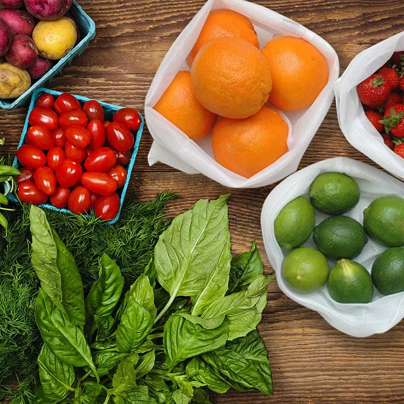 Set of 5 Eco-Friendly Reusable Mesh Produce Bags for Fruits and Vegetables