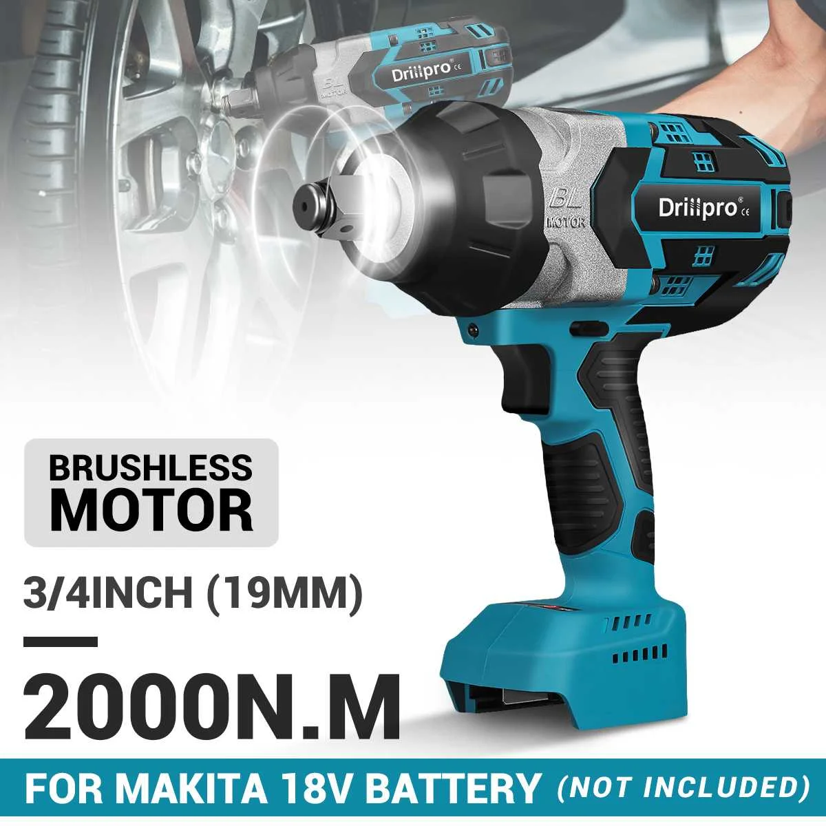 Drillpro High Torque 2000N.m Brushless Electric Impact Wrench 3/4 inch