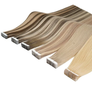 Luckinghair Wholesale 100% Virgin Double Drawn Straight Invisible Human Hair Tape in Extensions Wave Style
