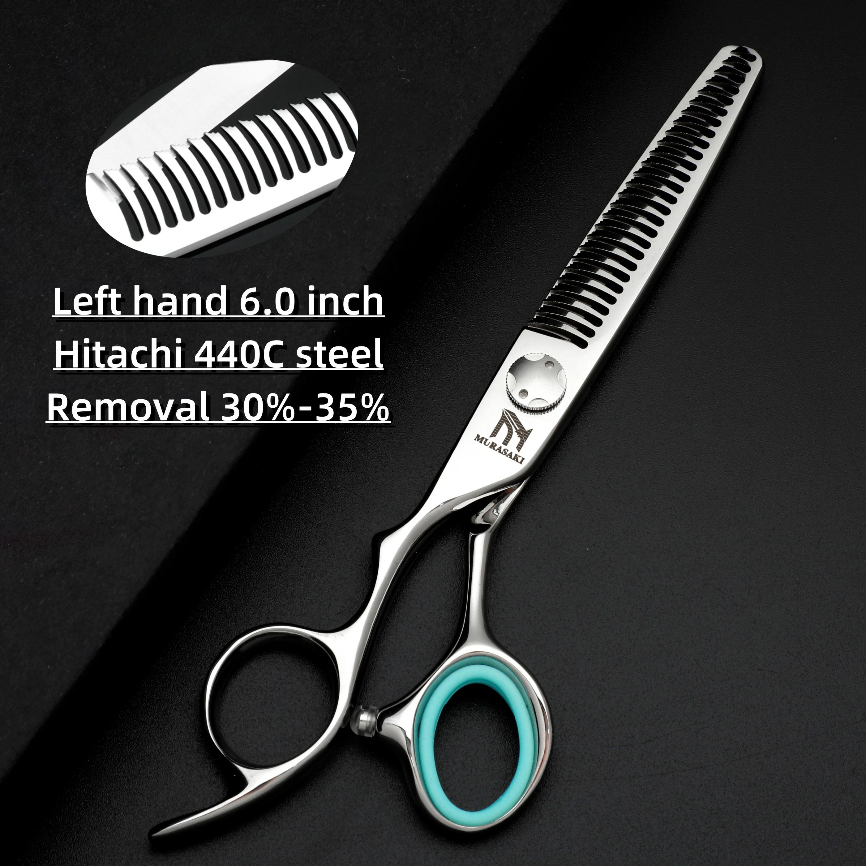Professionelle Effilierschere für Linkshänder, Japanischer Stahl 6,0 Zoll Haarschneideschere, Rasiermesserscharf & Ergonomisch für Texturierung – Detail 6