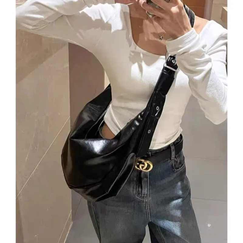 JIAERDI Retro Black Large Capacity Dumpling Bag Women Sweet Cool Casual Crossbody Bags Ladies Versatile Shoulder Underarm Bag