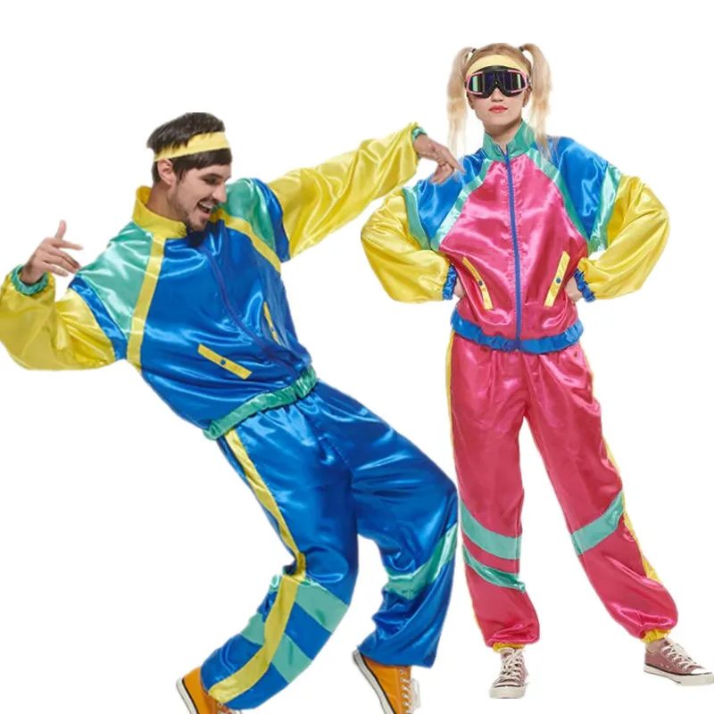 

Adult Couples Hippie Costumes Male Women Carnival Halloween Purim Vintage Party 70s 80s Rock Disco Clothing Suit Cosplay Outfits