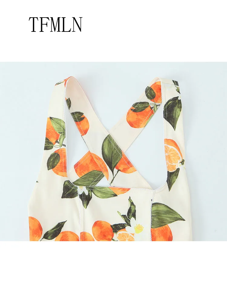 TFMLN 2025 Summer Women Printed Mini Dresses Sexy Halter Backless Slim Causal A-line Dress Fashion Sleeveless Beach Party Dress