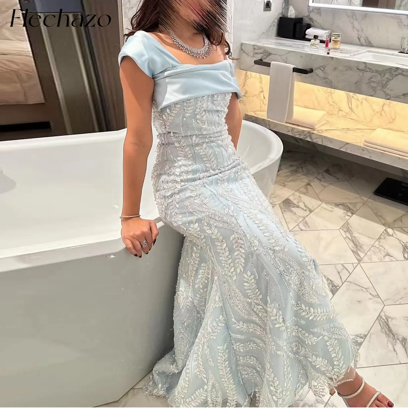 

Flechazo Luxury Prom Dresses Off Shoulder Leaf Sewn Bead Fabric Mermaid Formal Party Elegant Dress For Women 2024 robe de soiree