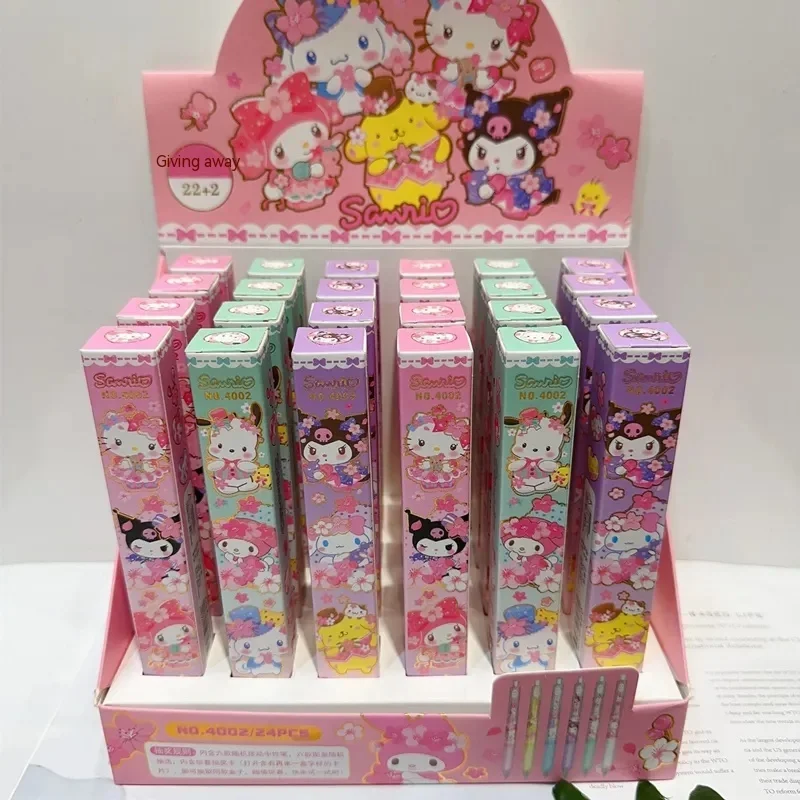 

24 Pcs/ Box Cute Sanrio Gel Pen Hello Kitty Kuromi Cinnamoroll Ballpoint Pen Student Stationery Wholesale Water-based Pens