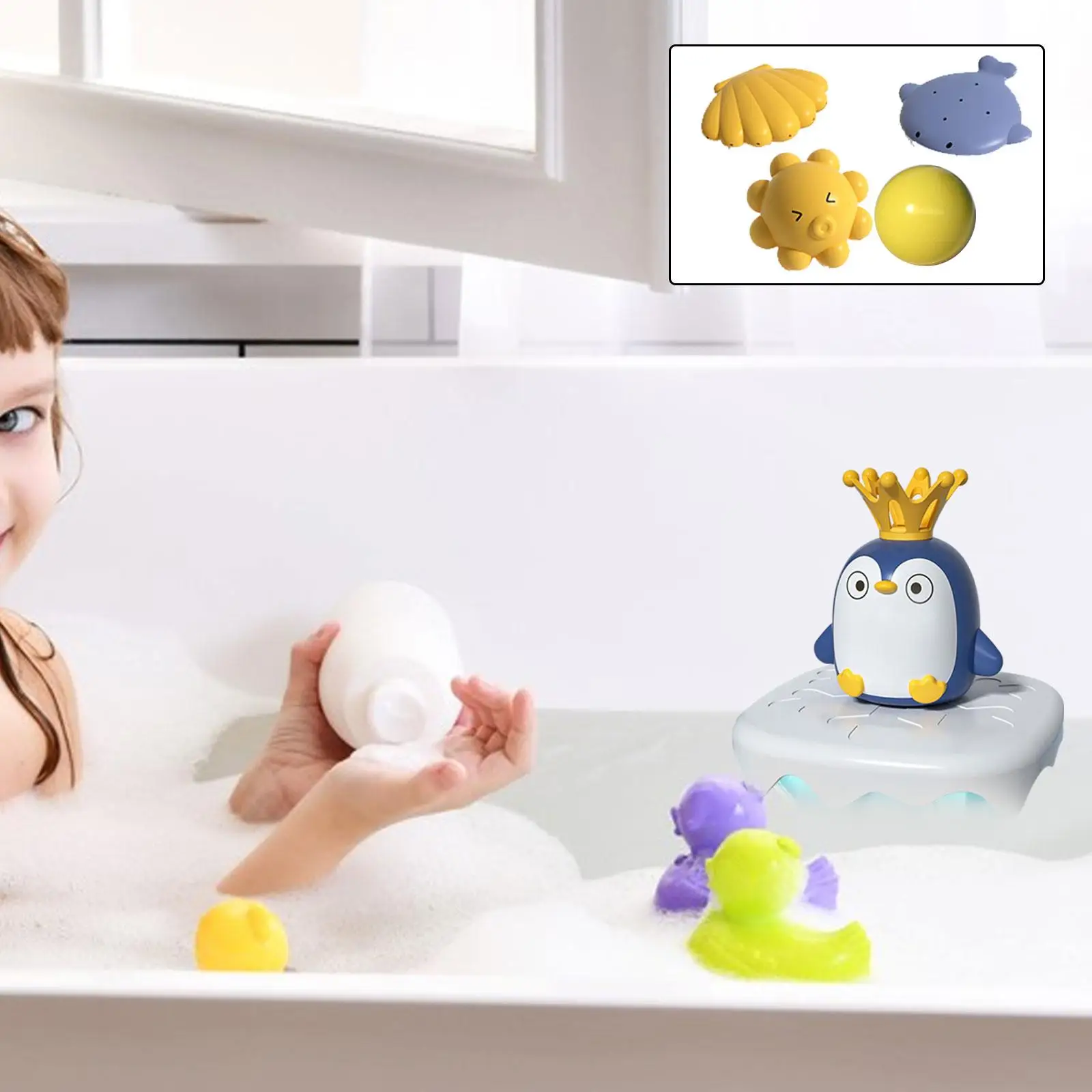 

Baby Bath Toy with 4 Water Spray Heads Sprinkler Toys Boys Girls Gifts Fun and Educational Penguin Water Spraying Squirt Toy