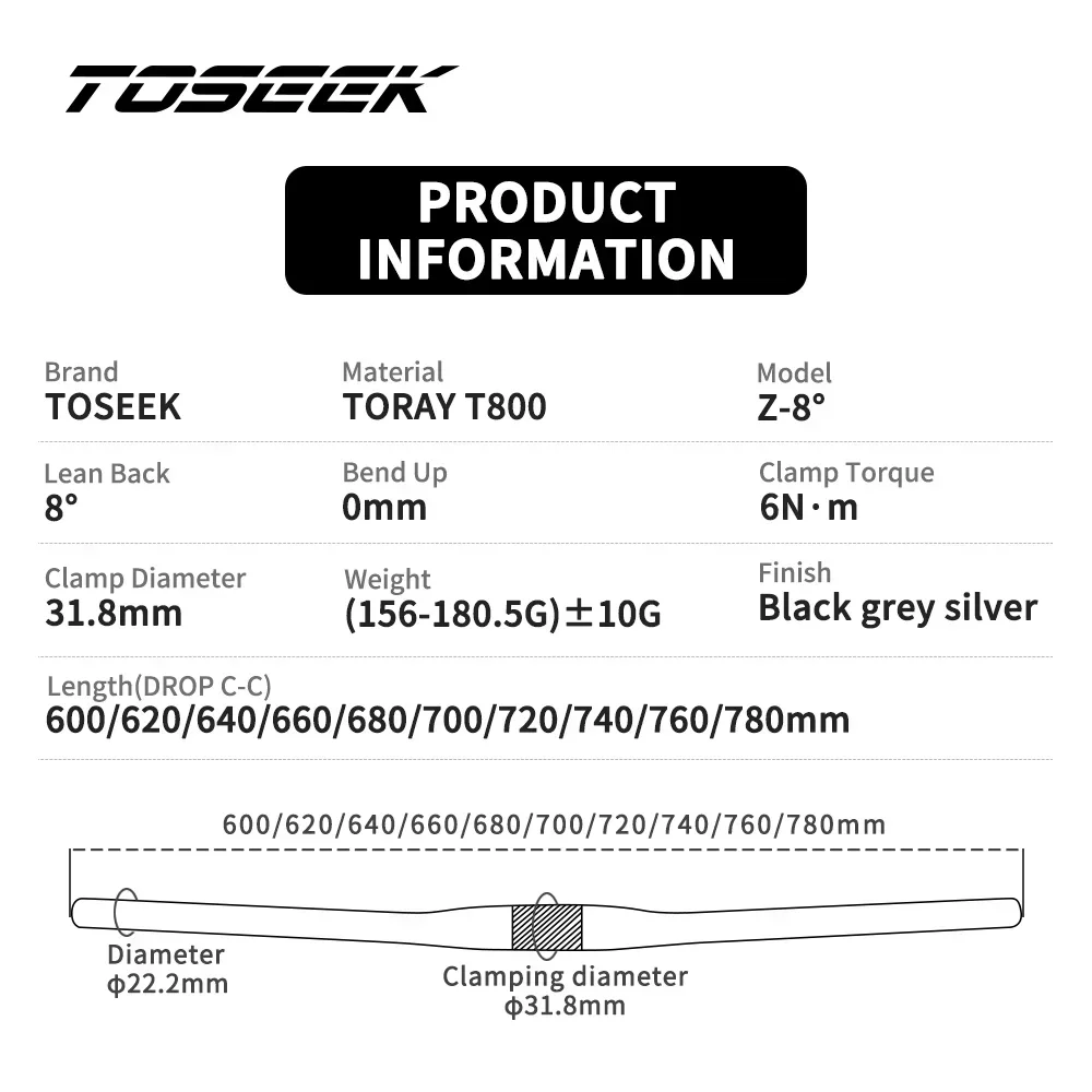 TOSEEK Full Carbon MTB Handlebar 31.8MM Mountain Bike Handlebar 700/720/740/760/780MM Carbon Mountain Bicycle Flat Bar