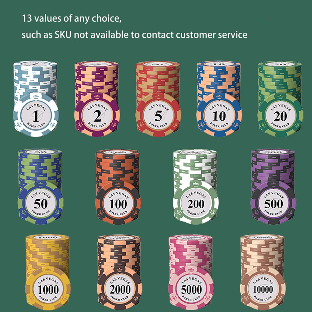 100 PCS Crown Clay Poker Chips Set Texas Hold\'em Multiple Denominations Casino Chips Board Game Entertainment Coins Set