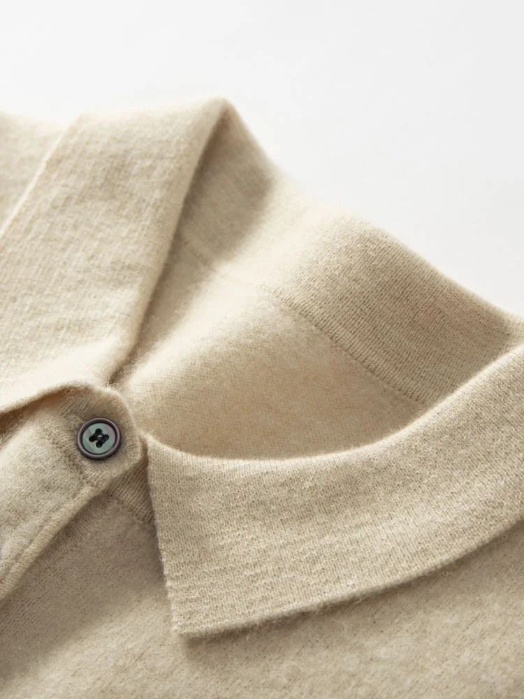 Lapel 100% Pure Cashmere Sweater Men's POLO Collar Knit Pullover Business Casual High-End Base Shirt Autumn New Loose Thick Tops 5