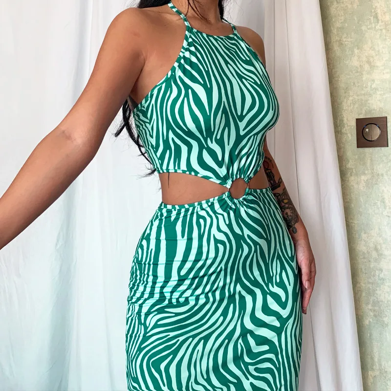 

Women's Clothing Summer Fashion Print Sexy Neck-mounted Backless Skirt Slim Elegant Dress Bodycon Beach Maxi Dresses for Women
