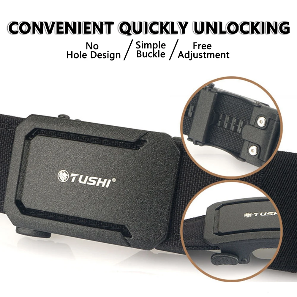 TUSHI Brand 4.3CM Wide double-layer reinforced automatic buckle training quick hanging pistol belt Mens nylon outdoor leisure