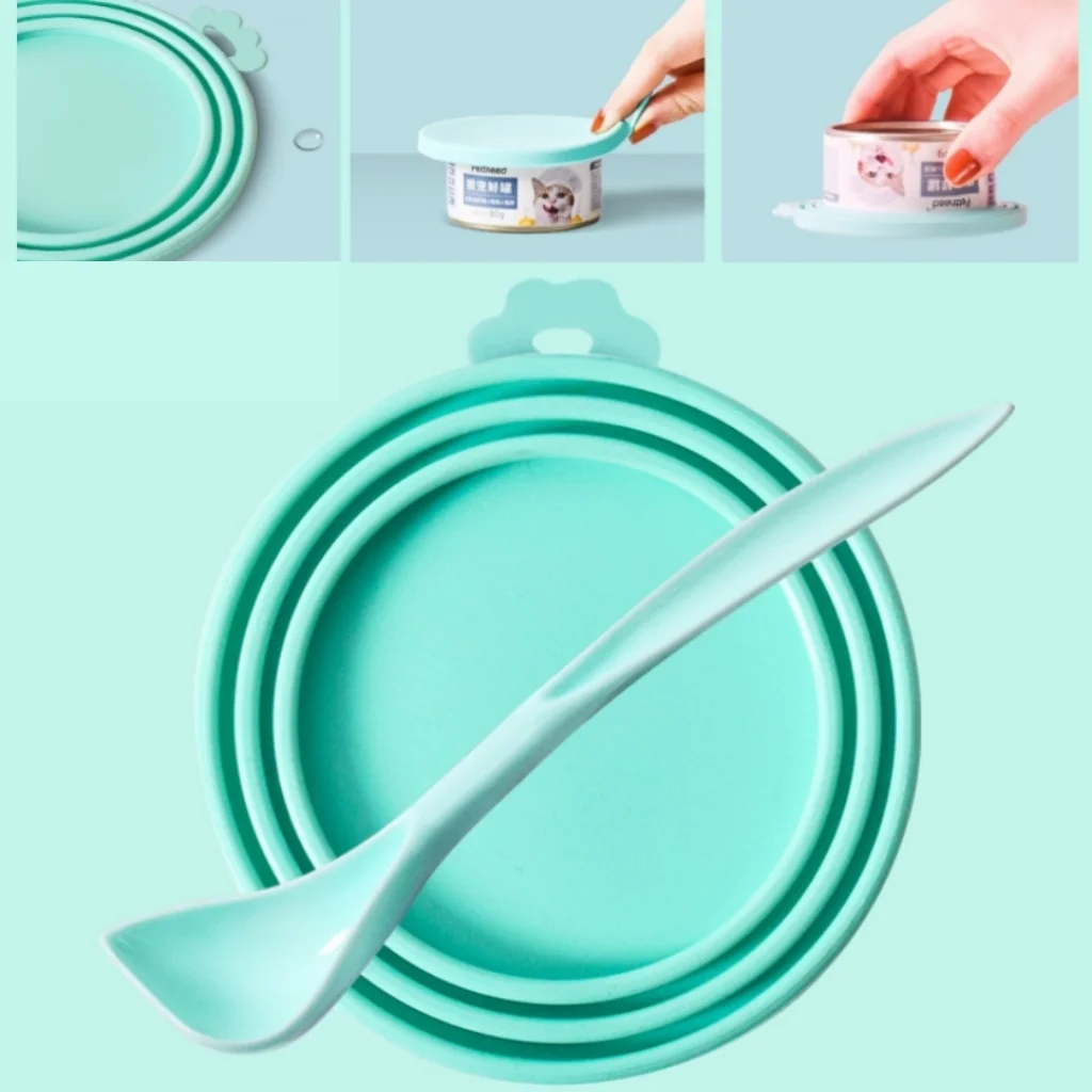 Pet Can Lid Fresh Silicone Cat and Dog Can Seal Lid Universal Adjustable Seal Lid + Spoon Food Storage Tool Pet Can Lid Fresh Silicone Cat and Dog Can Seal Lid Universal Adjustable Seal Lid + Spoon Food Storage Tool