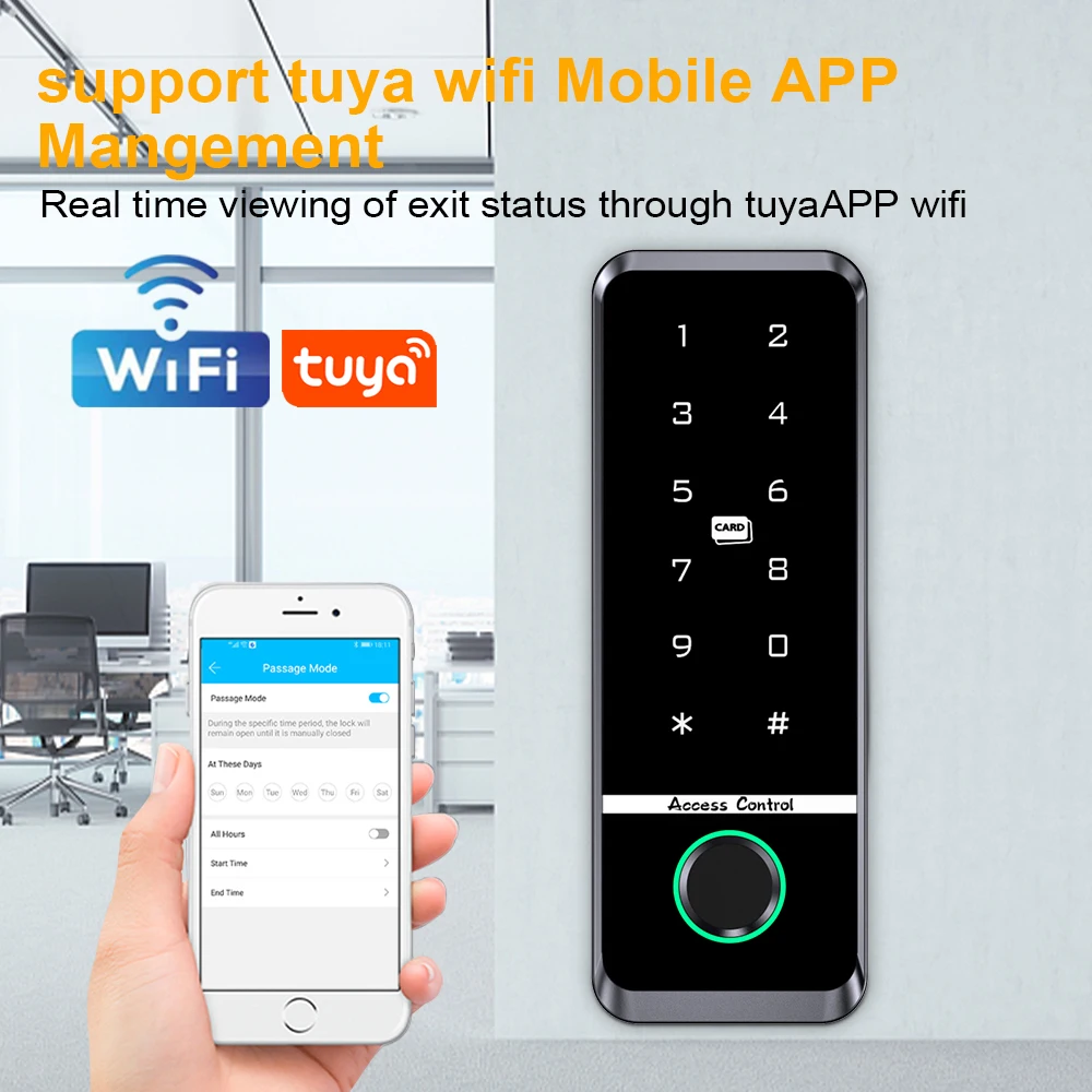 12V Tuya Wifi Electronic Fingerprint Lock Opener Access Control Keyboard Waterproof Smart ID IC Card Digital Keypad