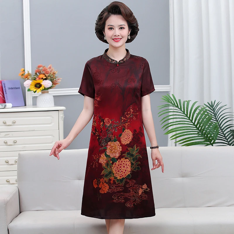

2023 Women Chinese Qipao Summer National Vintage Silk Loose Cheongsam Retro Women Dress Elegant Ladies Dresses