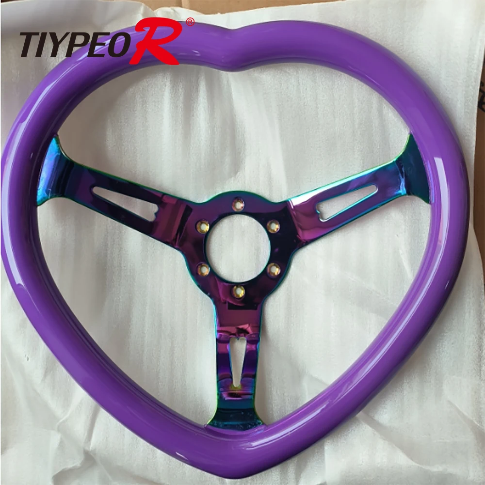 

JDM High quality 350mm ABS Violet Plating Aluminum Alloy bracket Heart frame Racing Steering Wheel