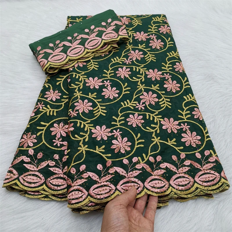 

5+2 Yard Dry Lace Fabric 2023 Latest Heavy Beaded Embroidery African 100% Cotton Swiss Voile Popular Dubai Style 9L0828303
