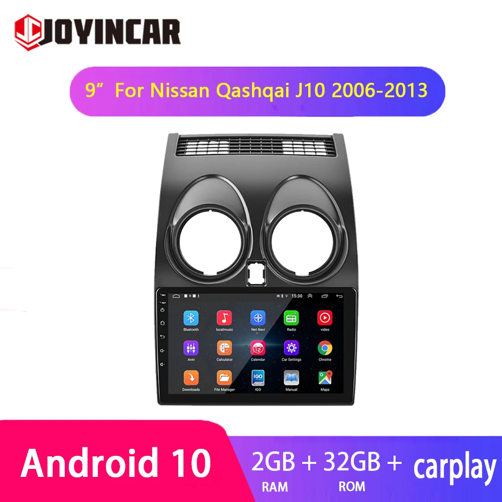 

2din Carplay Car Radio Android Auto Central Multimedia For Nissan Qashqai J10 2006-2013 9'' HD Screen FM GPS Stereo Radio 2 din