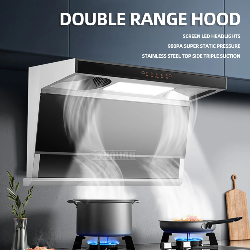 Good Quality 90cm Household Stainless Steel Range Hood Top Side Three Exhaust Range Hood Kitchens Large Suction Range Hood 2