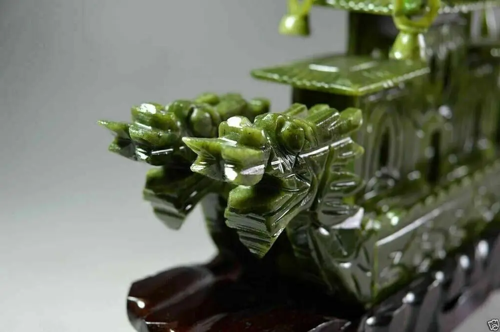 10.6" China Hand Hollow Carved 100% Natural Jade Dragon statue Dragon Boat 6