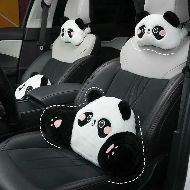 Panda Plush Car Neck and Lumbar Support Pillow Set
