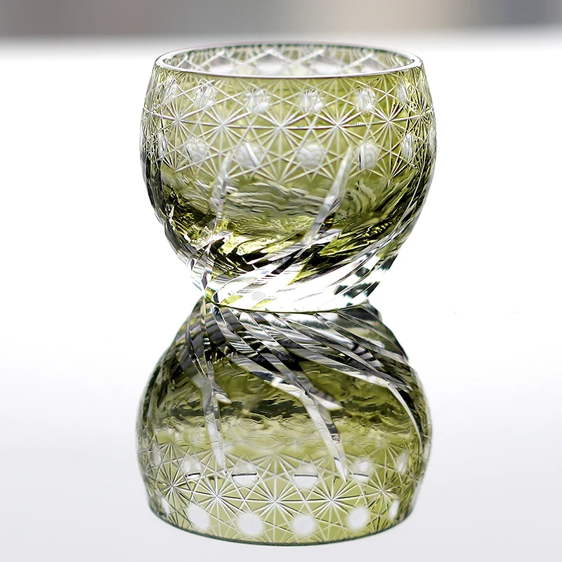 Japanese Traditional Craft Edo Kiriko Shochu Sake Cup Glass Red Blue Green Hand Cut To Clear 60ml Shot Glass 2oz 1pc