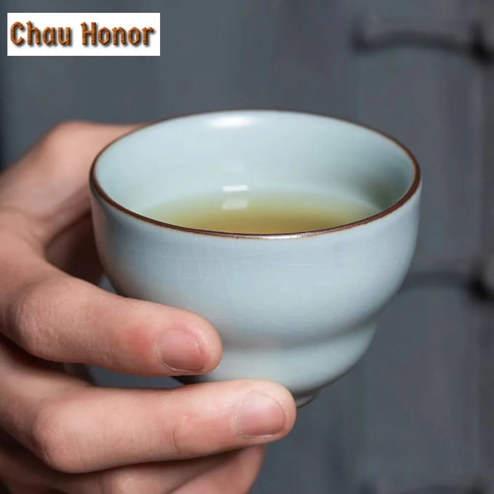 100ml Longquan Celadon Gourd Teacup Handmade Ru Kiln Porcelain Master Cup Single Soaking Tea Bowl Chazhan Kung Fu Teaset Gift