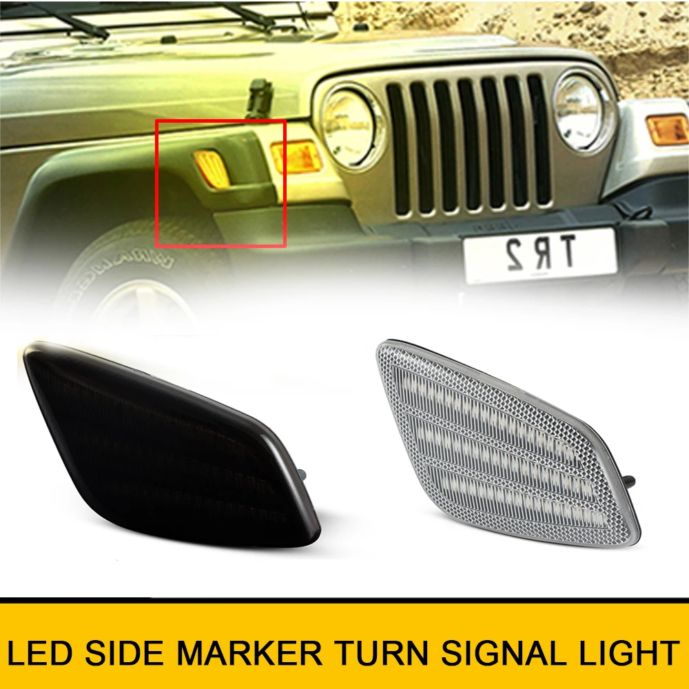 

2Pcs LED Dynamic Amber Front Bumper Turn Signal Side Marker Lights Free Error For Jeep Wrangler TJ 97-06 OEM 55155629AC