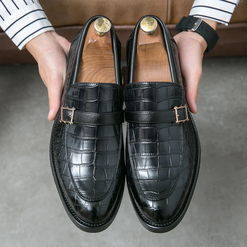 Luxury Leather Shoes Designer Men Casual Office Bussiness Grey Pointed Low-heel Loafers Mens Wedding Dress Male Shoes Mens Shoes 5