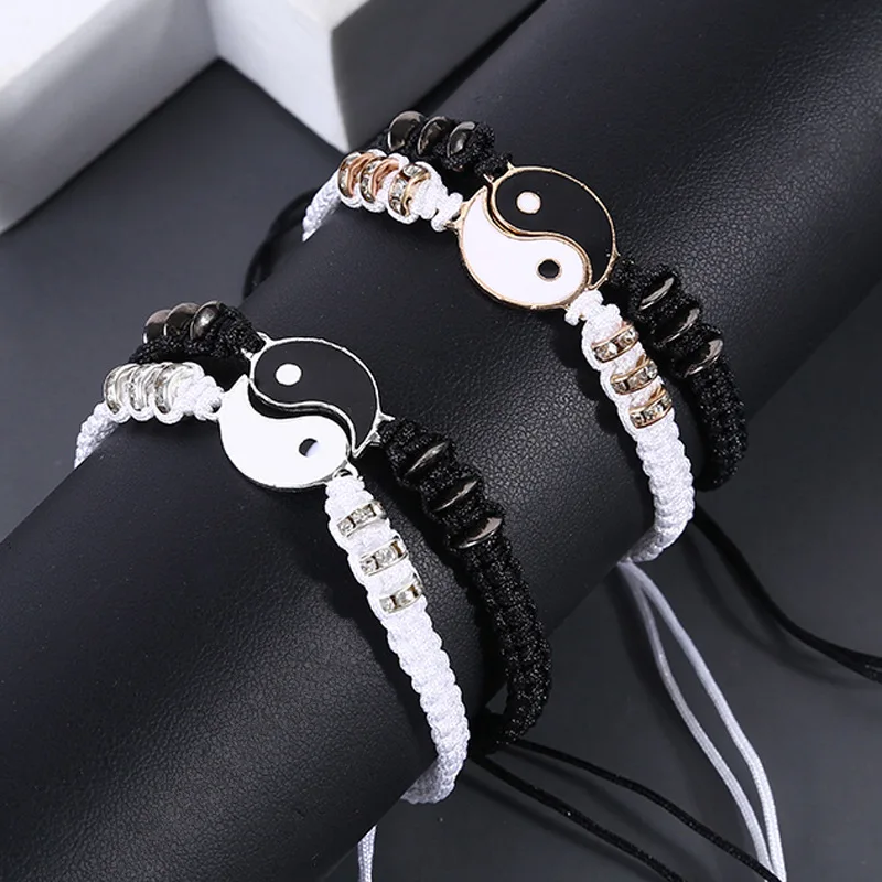 Yin Yang Couple Bracelets - Handmade Adjustable Friendship Bangles for Lovers